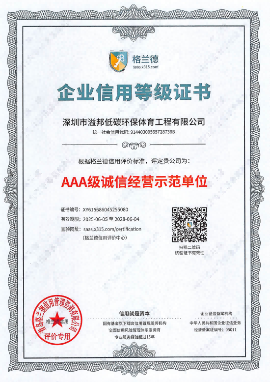AAA级诚心经营示范单位企业信用等级证书